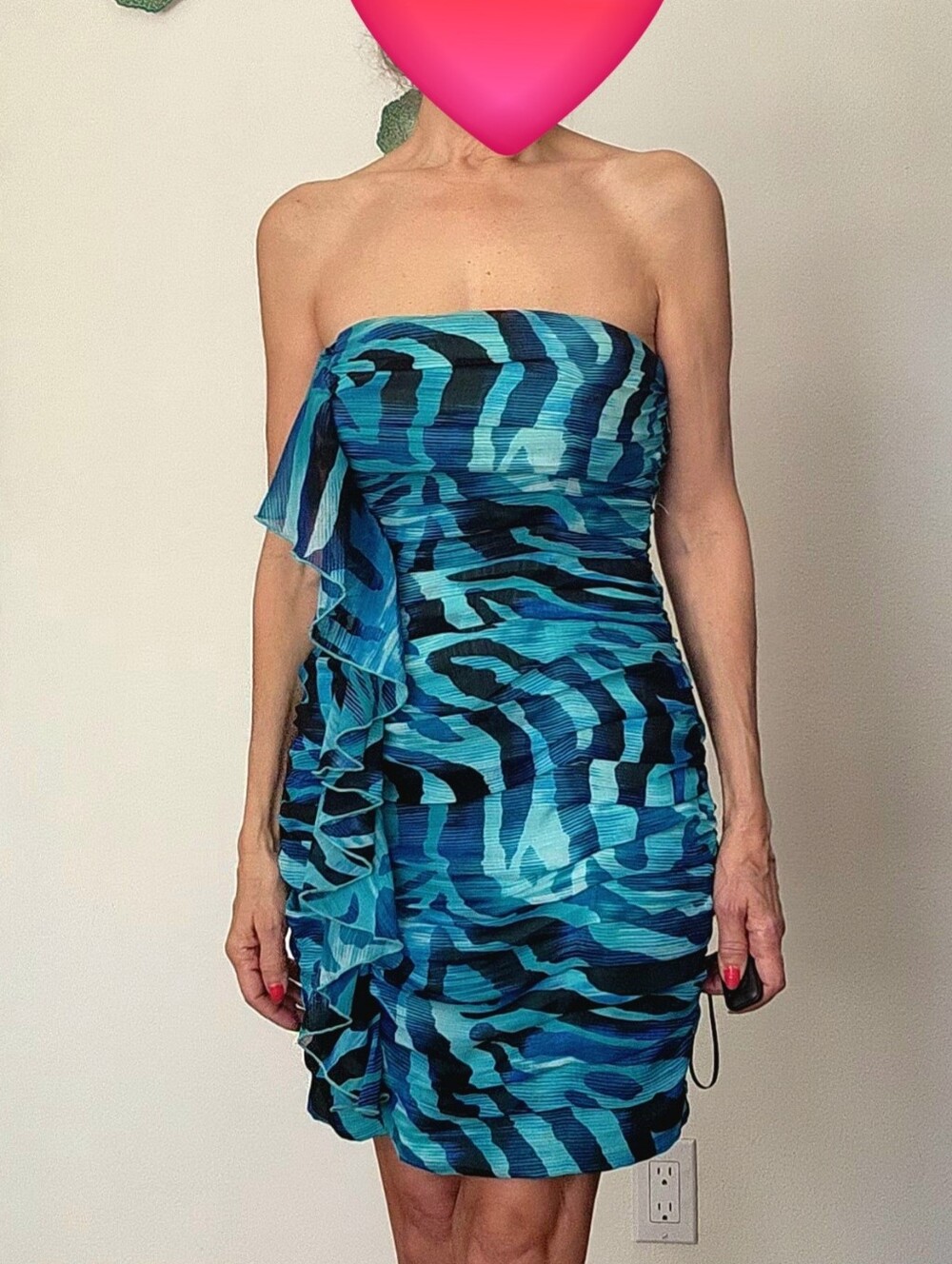 City Triangles Strapless Blue Zebra-Print Ruched Cocktail Dress